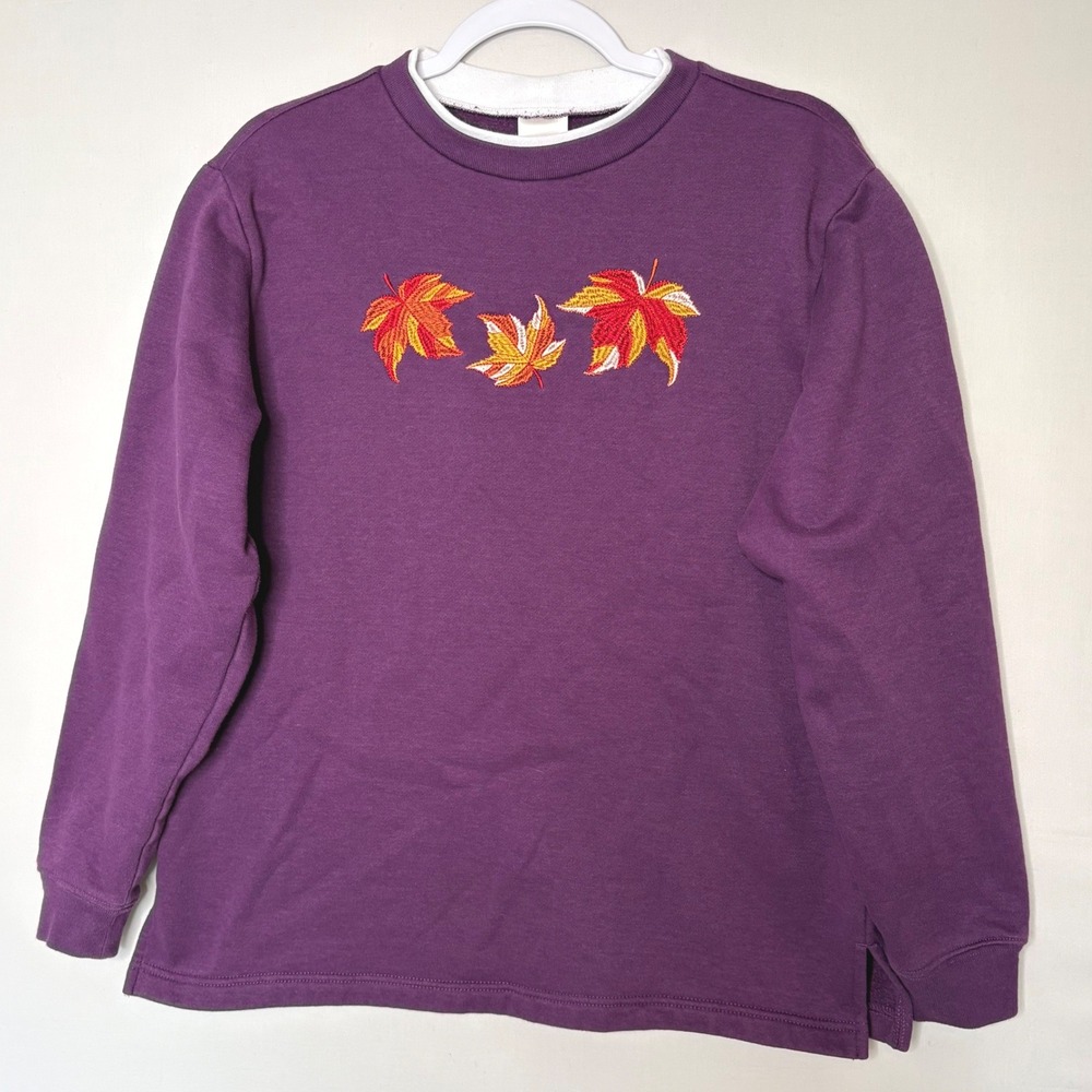 Vtg Blair Embroidered Fall Leaves Sweatshirt M Purple Grandmacore Crewneck